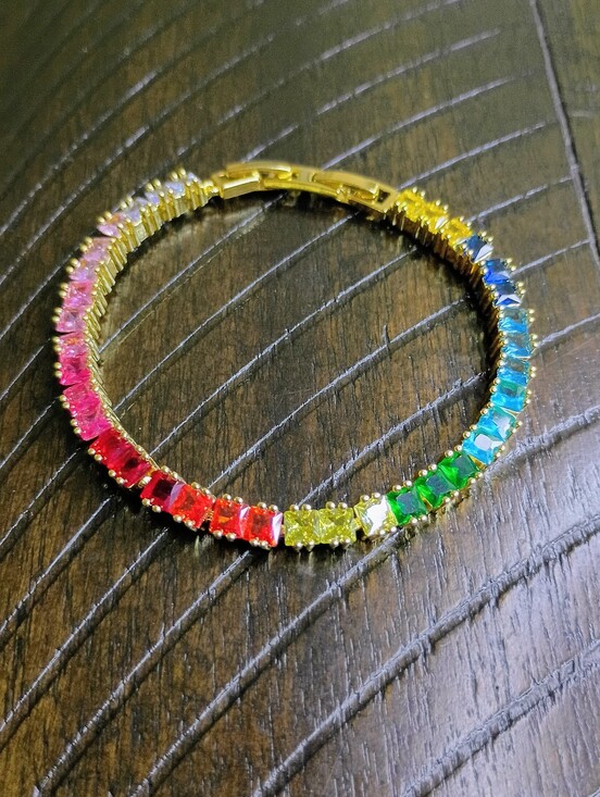 Jewelry - New Gold Tone Rainbow Tennis Bracelet - Multicolor CZ Stones